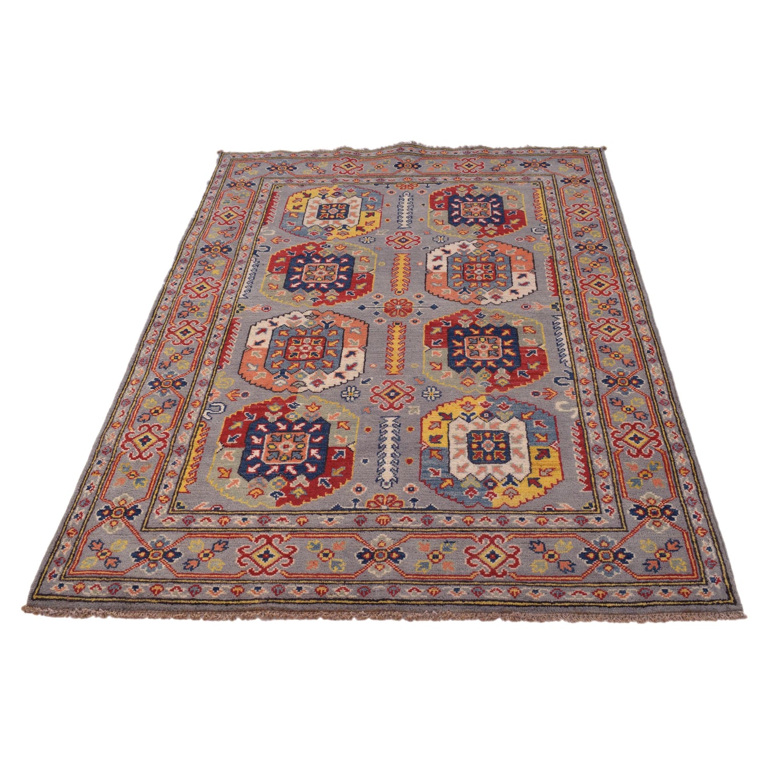 Handmade Kazak Area Rug 4' 0" x 5' 11" ft / 121 x 180 cm - No. G34002
