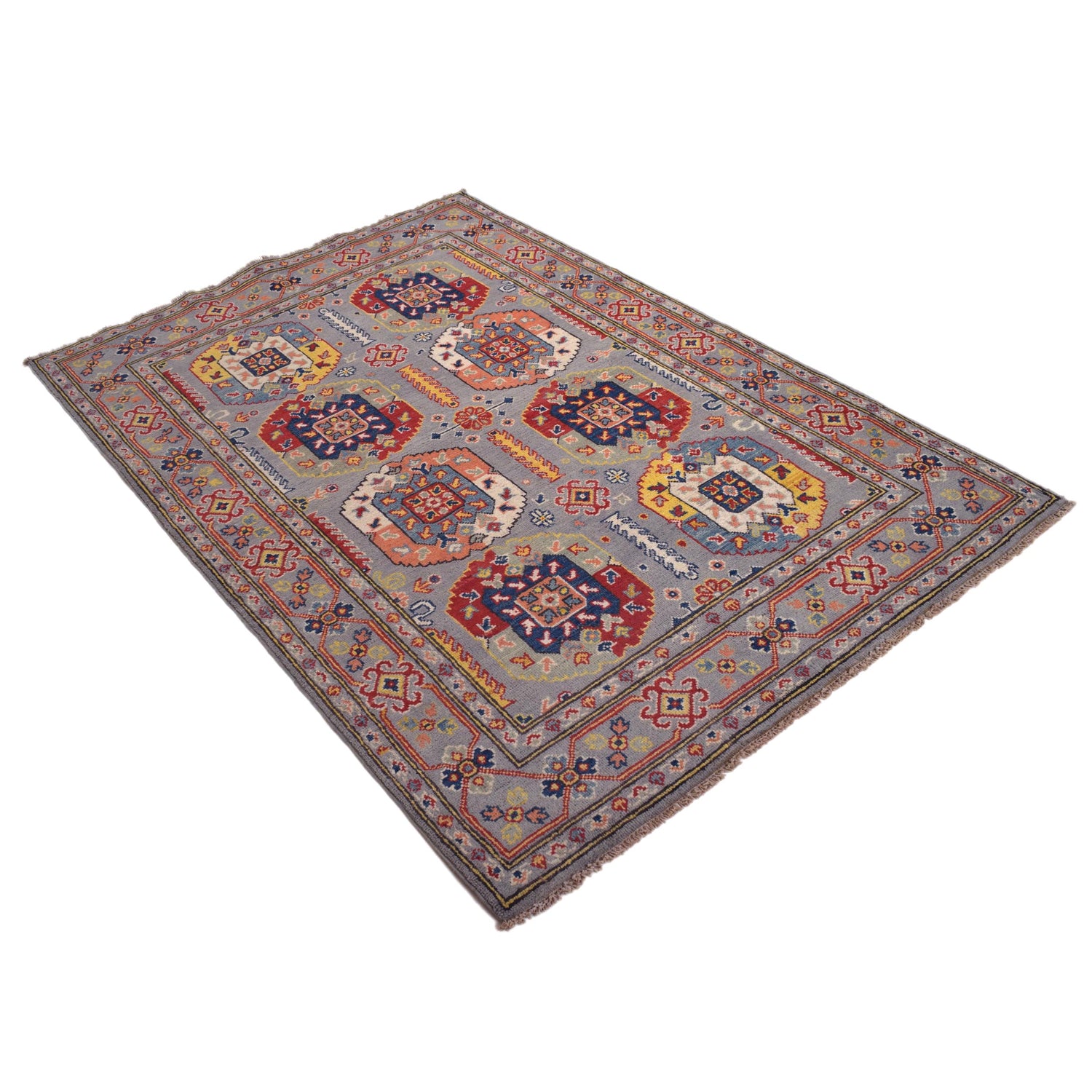 Handmade Kazak Area Rug 4' 0" x 5' 11" ft / 121 x 180 cm - No. G34002