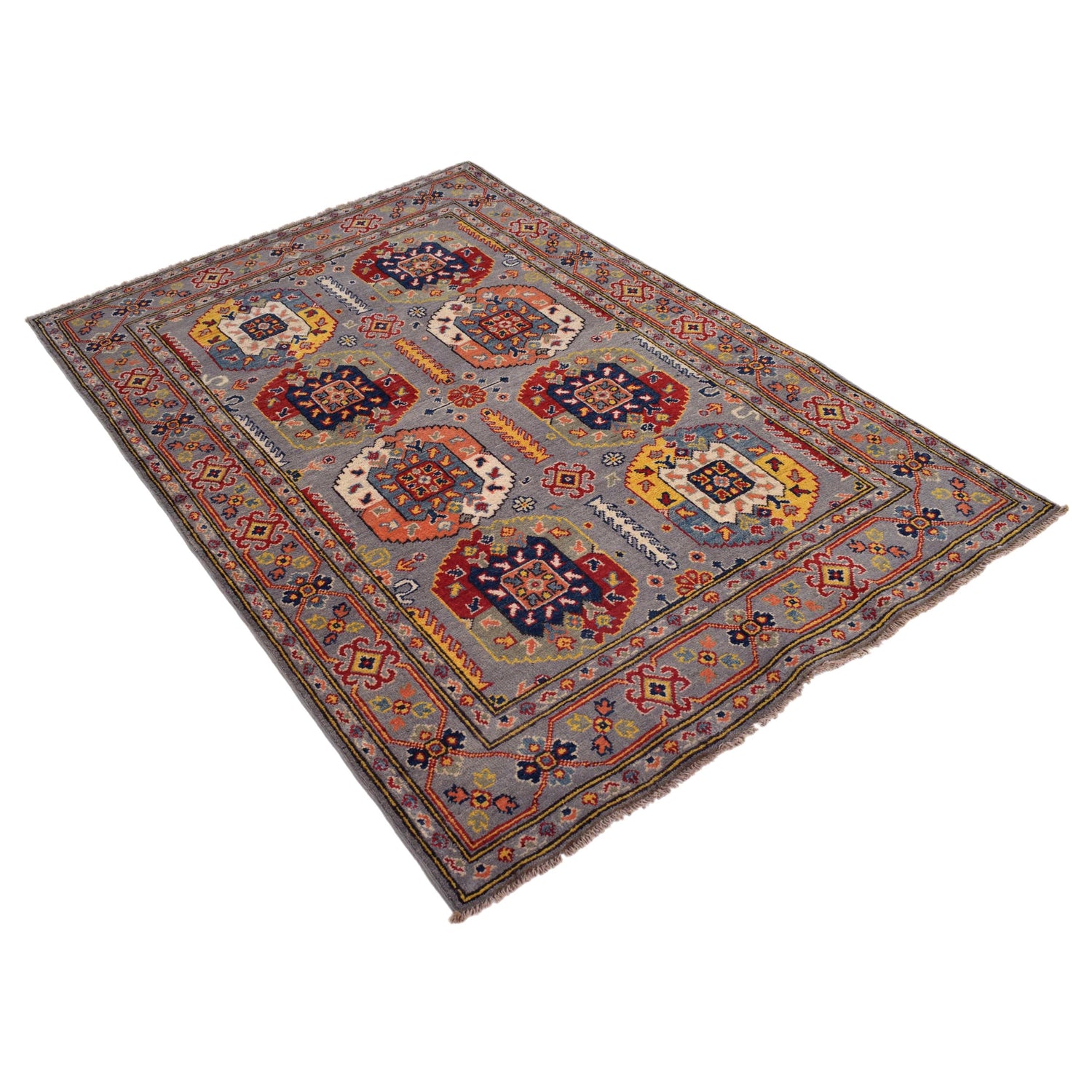 Handmade Kazak Area Rug 4' 0" x 5' 11" ft / 121 x 180 cm - No. G34002