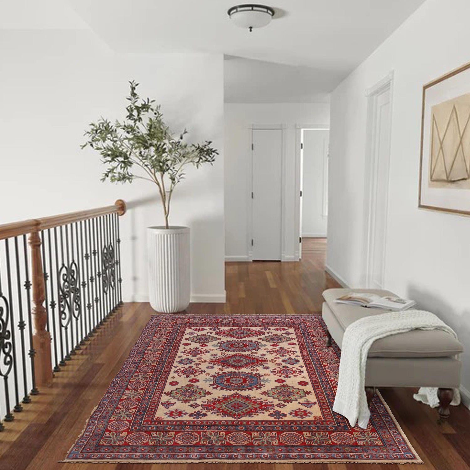 Hand knotted Kazak Carpet 4' 10" x 6' 5" ft / 147 x 195 cm - No. G34004