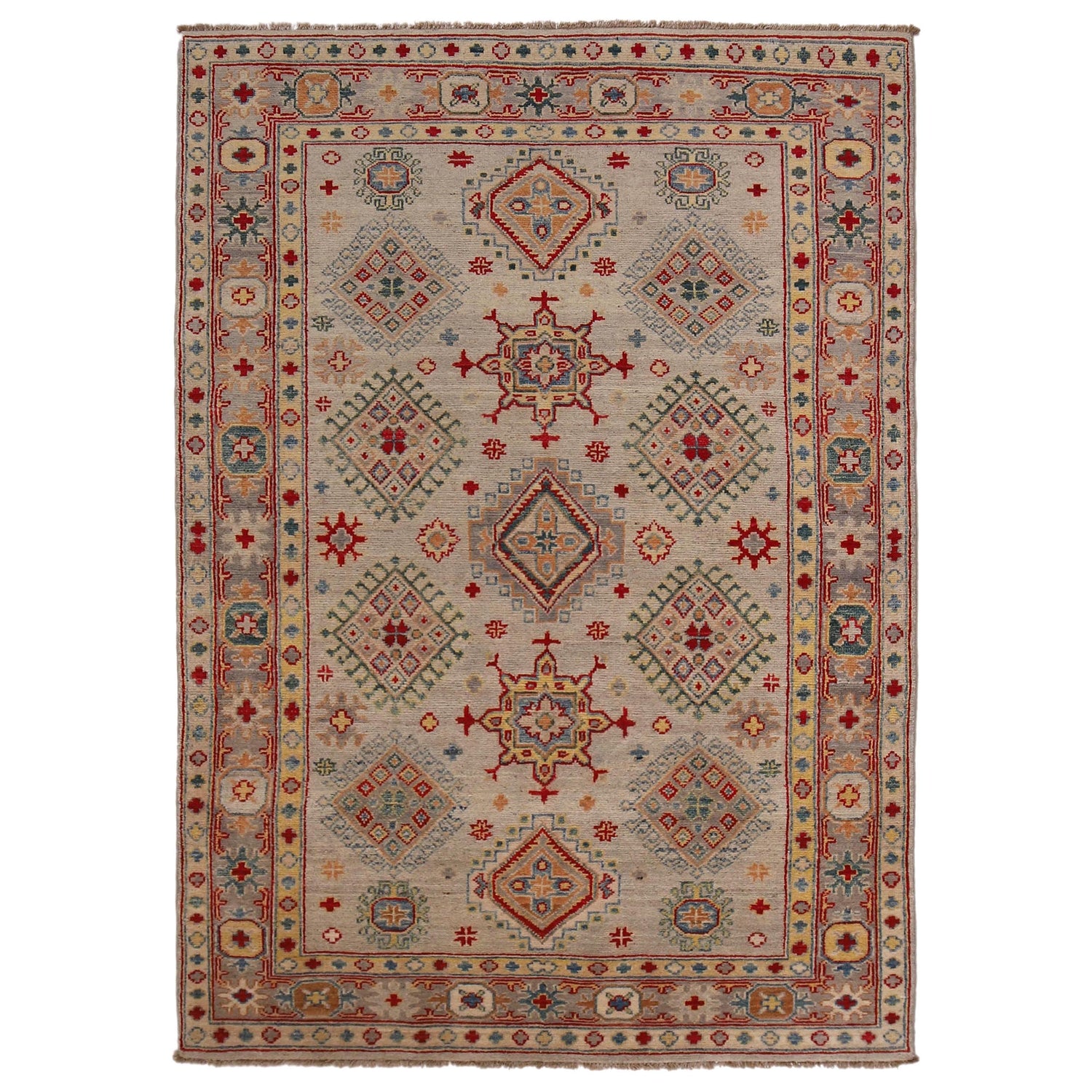 Handmade Kazak Area Rug 4' 1" x 6' 1" ft / 125 x 185 cm - No. G34007