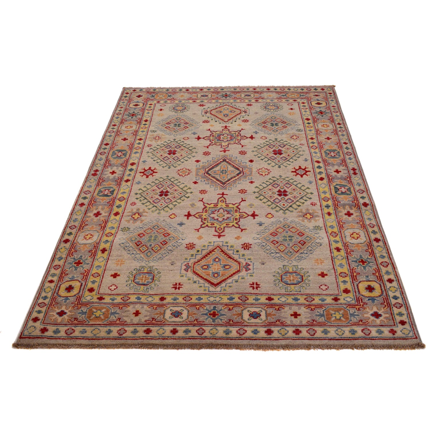 Handmade Kazak Area Rug 4' 1" x 6' 1" ft / 125 x 185 cm - No. G34007