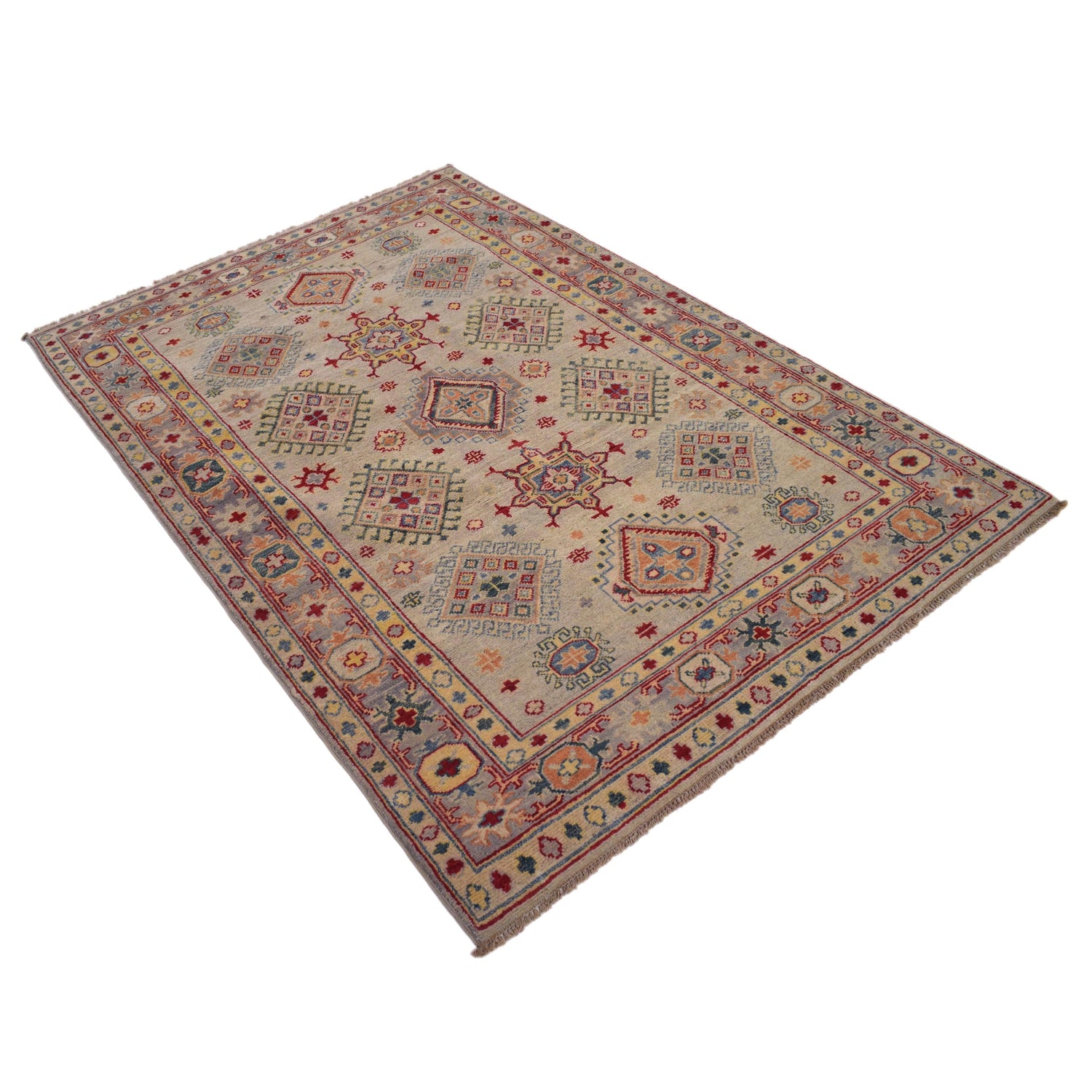 Handmade Kazak Area Rug 4' 1" x 6' 1" ft / 125 x 185 cm - No. G34007