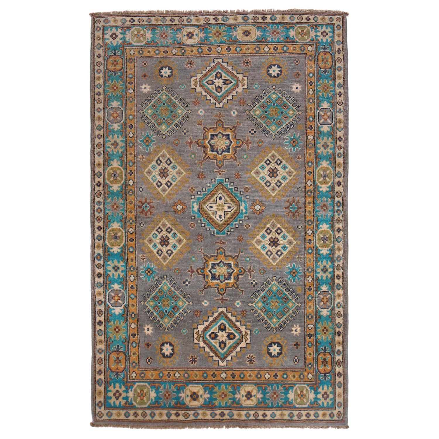 Handmade Kazak Area Rug 3' 10" x 6' 4" ft / 116 x 192 cm - No. G34008