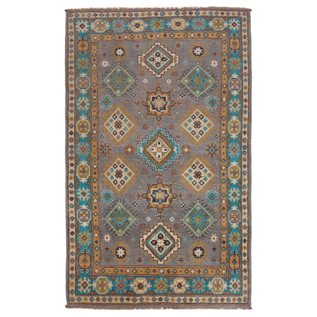 Handmade Kazak Area Rug 3' 10" x 6' 4" ft / 116 x 192 cm - No. G34008