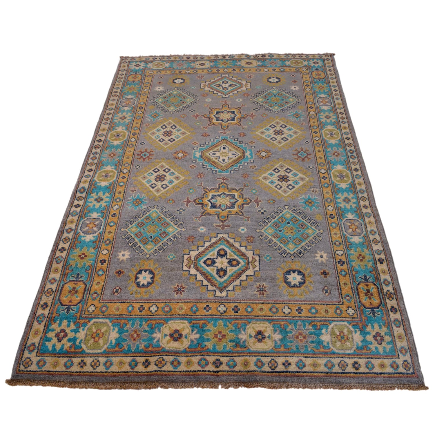 Handmade Kazak Area Rug 3' 10" x 6' 4" ft / 116 x 192 cm - No. G34008