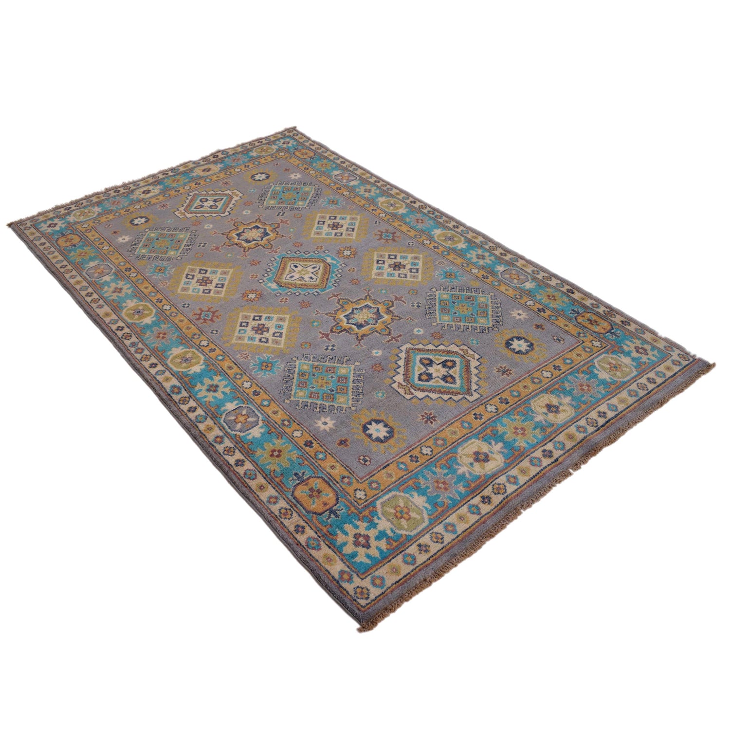 Handmade Kazak Area Rug 3' 10" x 6' 4" ft / 116 x 192 cm - No. G34008