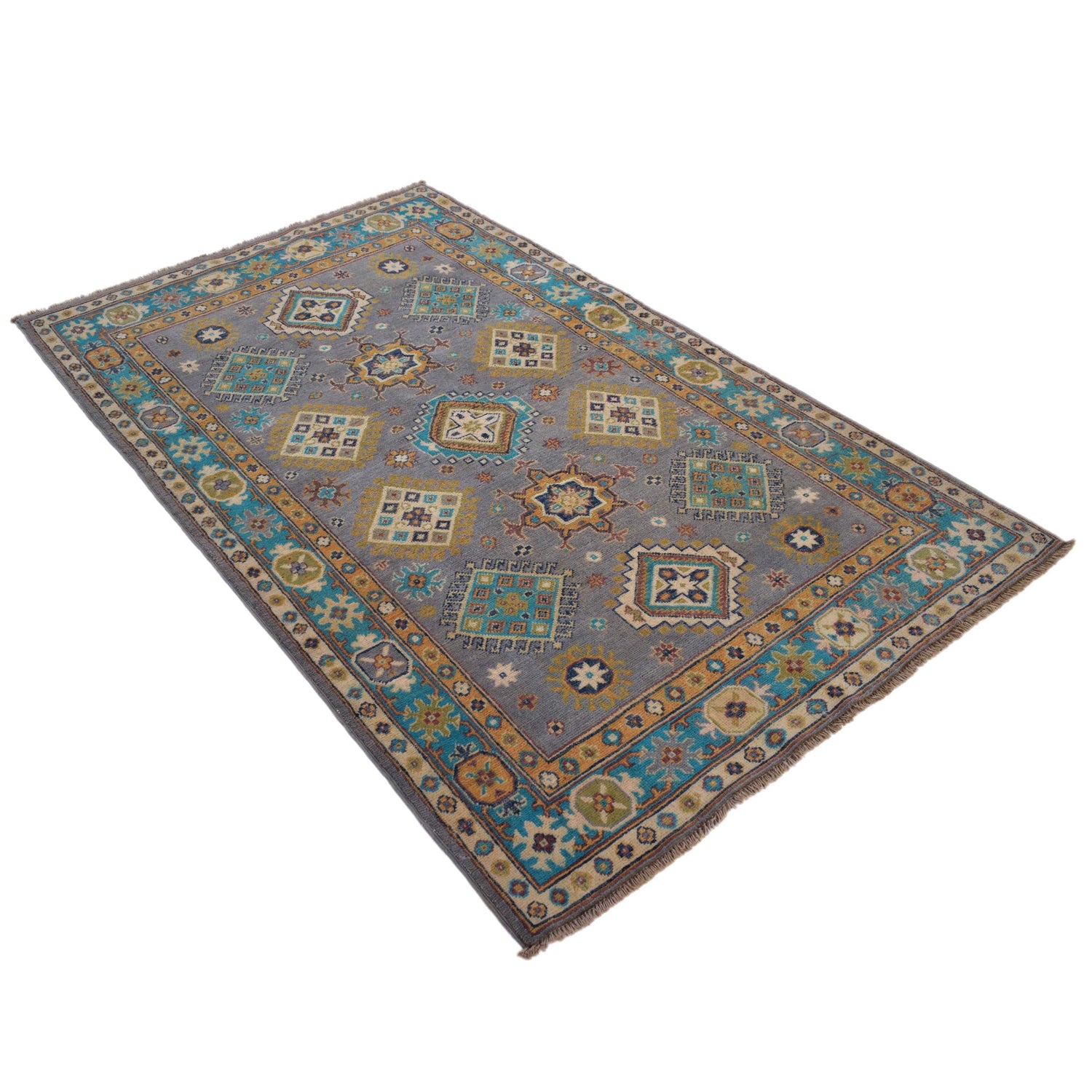 Handmade Kazak Area Rug 3' 10" x 6' 4" ft / 116 x 192 cm - No. G34008