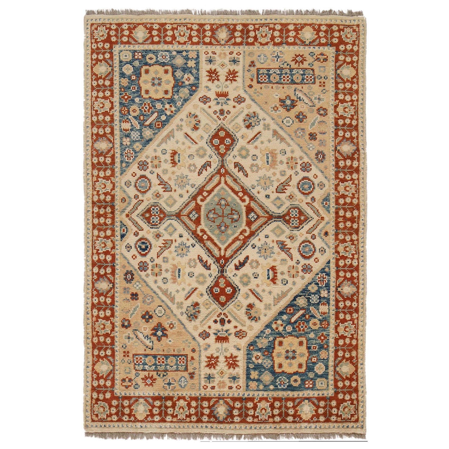 Modern Oushak Area Rug 3' 9" x 5' 8" ft / 115 x 173 cm - No. G34009