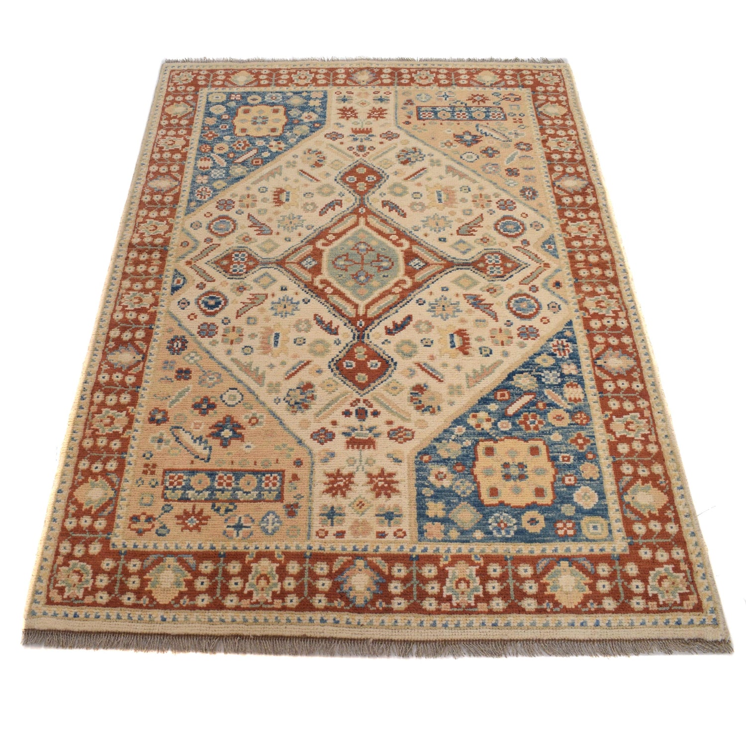 Modern Oushak Area Rug 3' 9" x 5' 8" ft / 115 x 173 cm - No. G34009