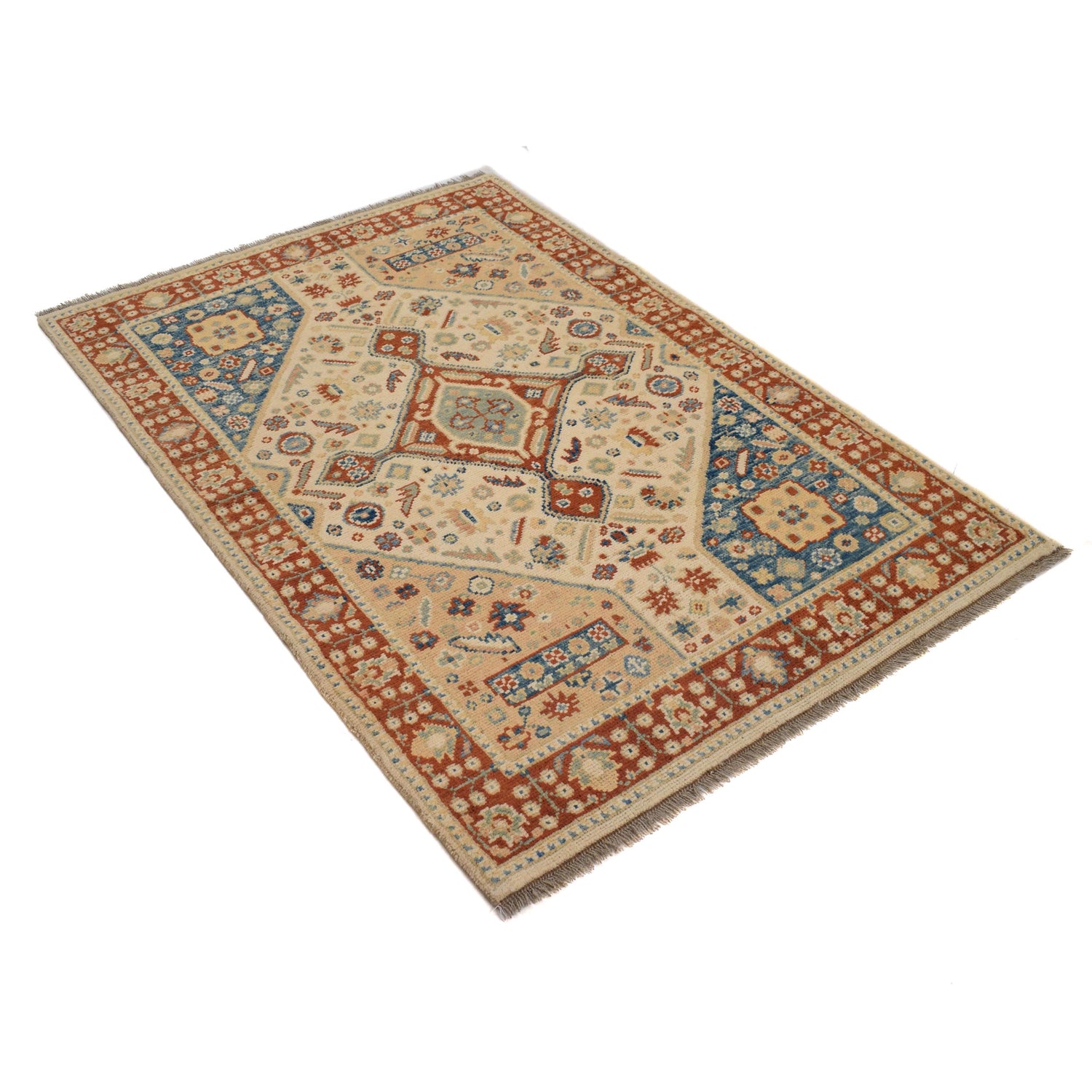 Modern Oushak Area Rug 3' 9" x 5' 8" ft / 115 x 173 cm - No. G34009