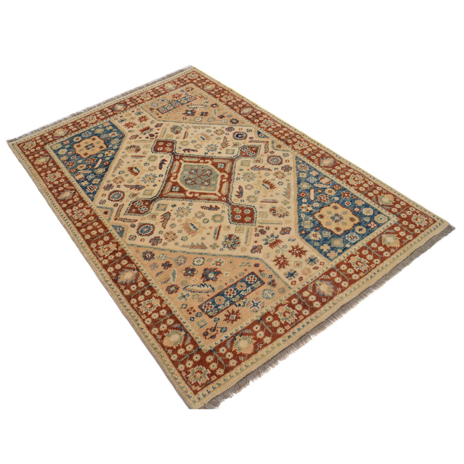Modern Oushak Area Rug 3' 9" x 5' 8" ft / 115 x 173 cm - No. G34009