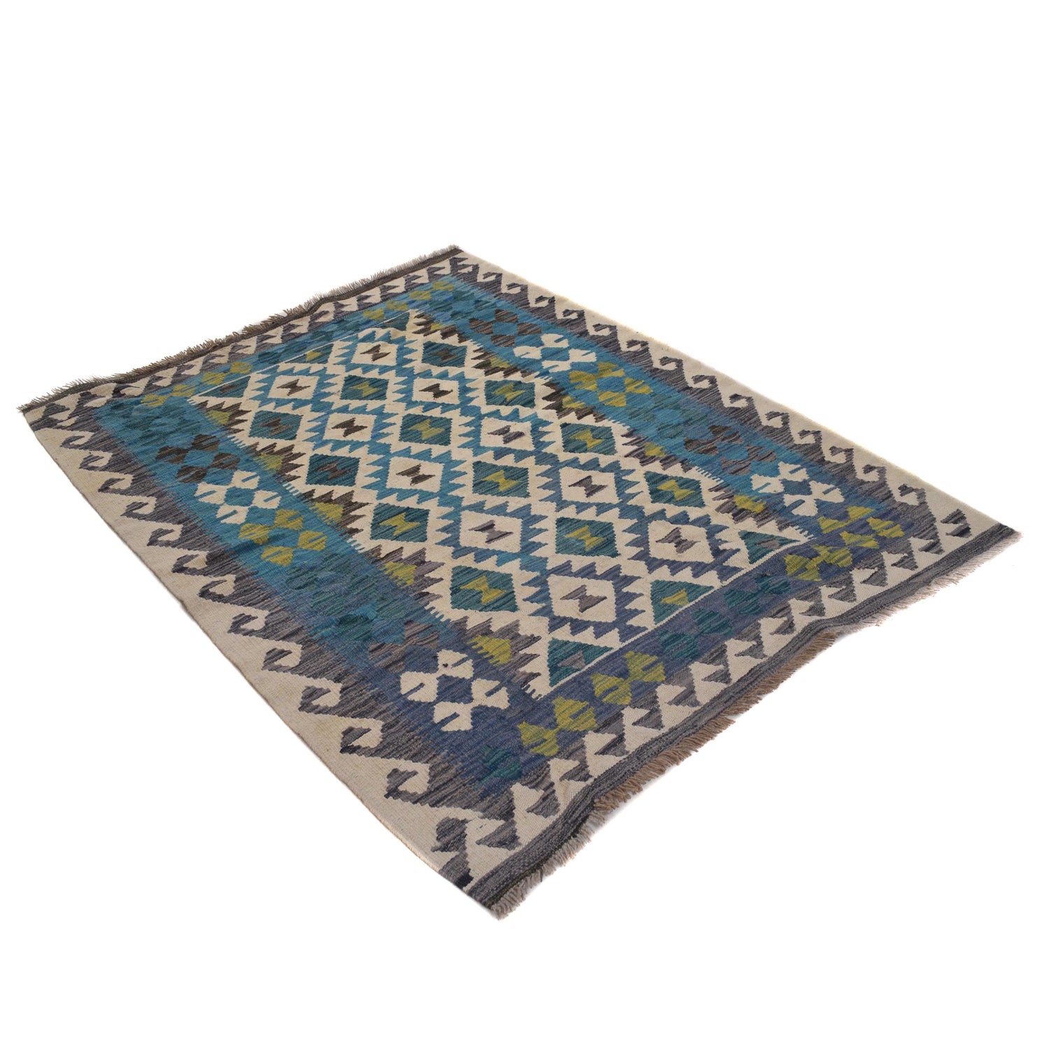 Hand Made Afghan Kilim 4' 0" x 5' 2" ft / 122 x 158 cm - No. G34011