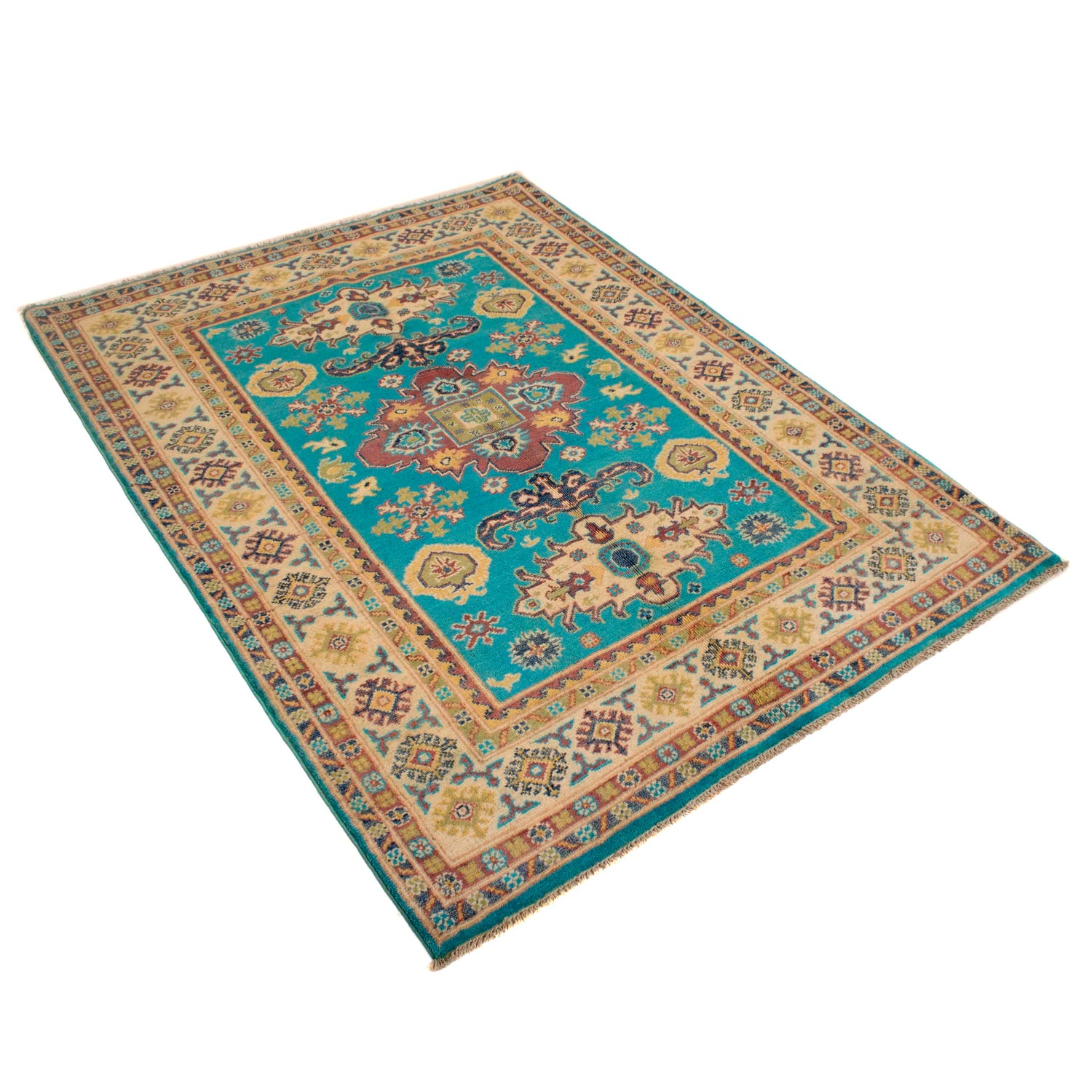 Handmade Kazak Area Rug 4' 0" x 5' 5" ft / 123 x 165 cm - No. G34022