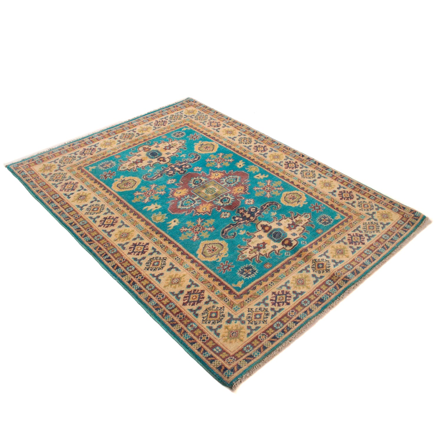 Handmade Kazak Area Rug 4' 0" x 5' 5" ft / 123 x 165 cm - No. G34022
