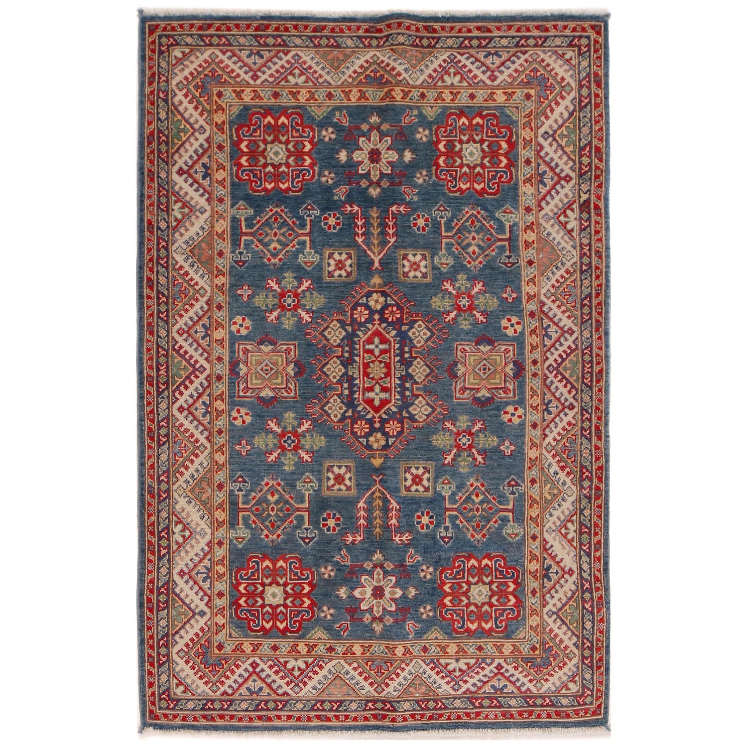 Blue Kazak Rug 3' 11" x 5' 11" ft / 120 x 181 cm - No. G34145