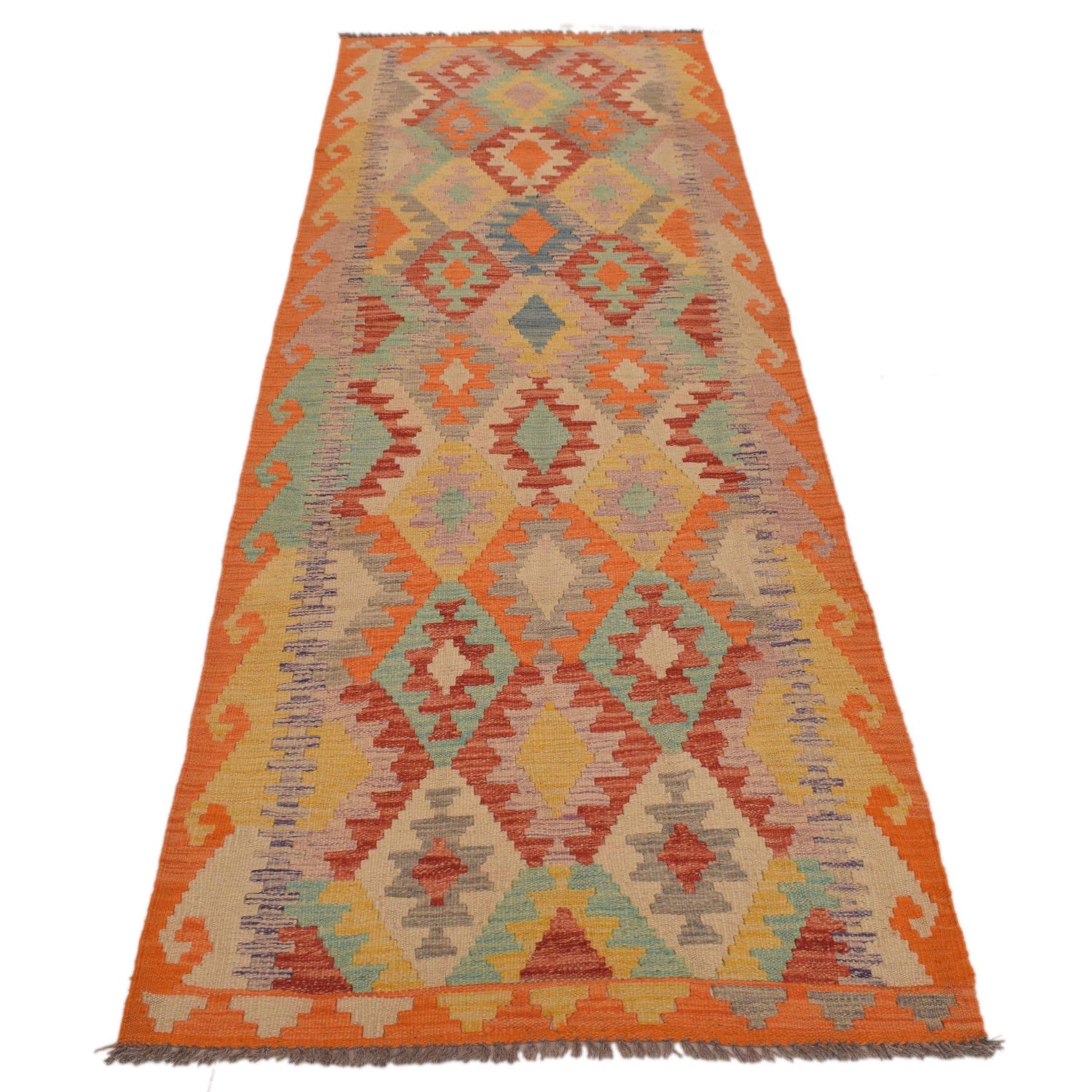 Hand Woven Wool Kelim Runner 2' 9" x 8' 4" ft / 85 x255 cm - No. G34382
