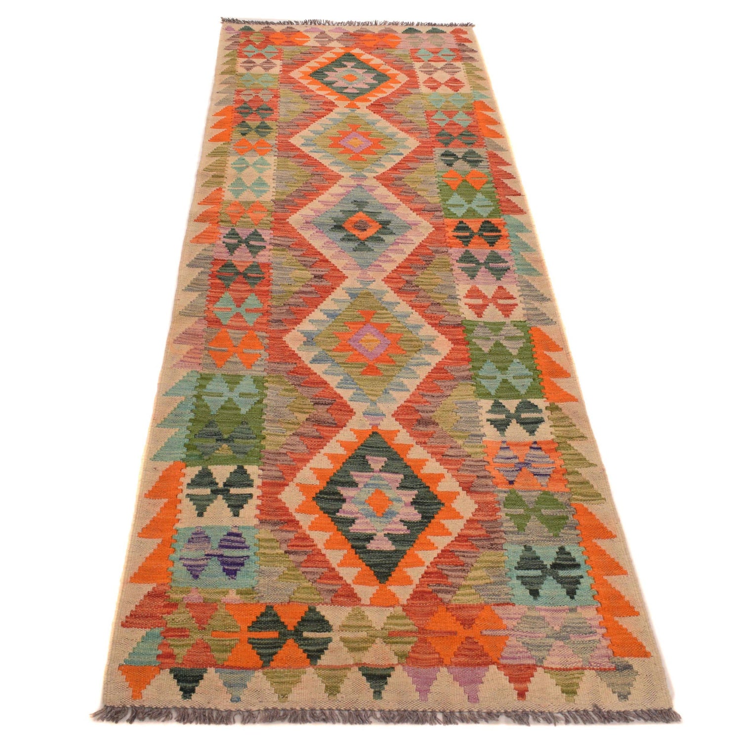 Handmade Turkish Design Wool Kilim Runner 2' 9" x 8' 0" ft / 84 x244 cm - No. G34383