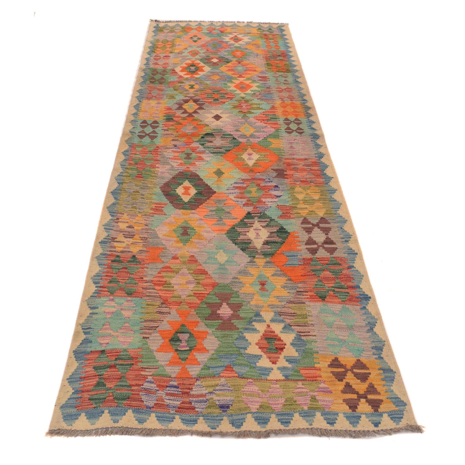 Hand Knotted Afghan Style Kilim Runner 2' 11" x 9' 8" ft / 90 x 295 cm - No. G34384