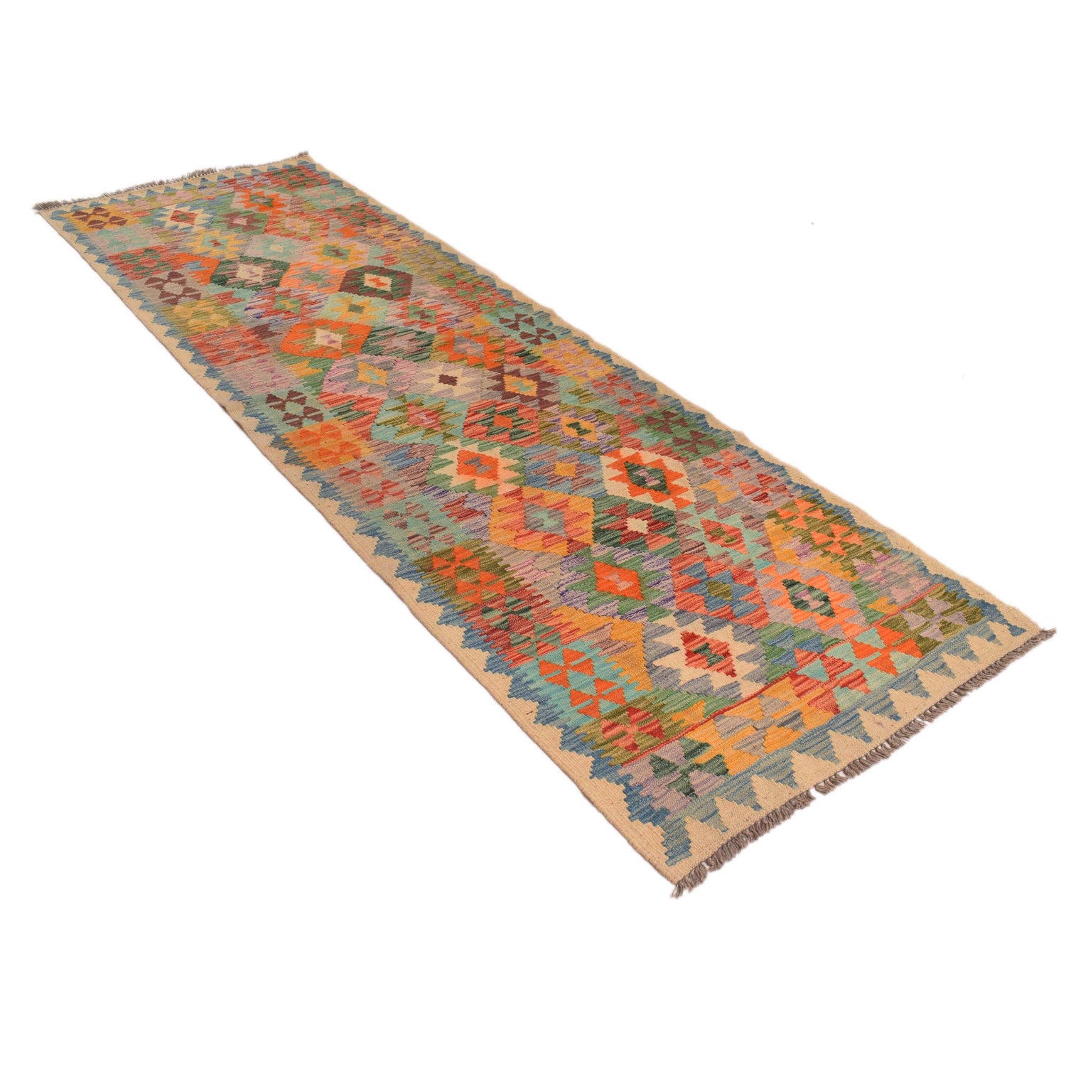 Hand Knotted Afghan Style Kilim Runner 2' 11" x 9' 8" ft / 90 x 295 cm - No. G34384