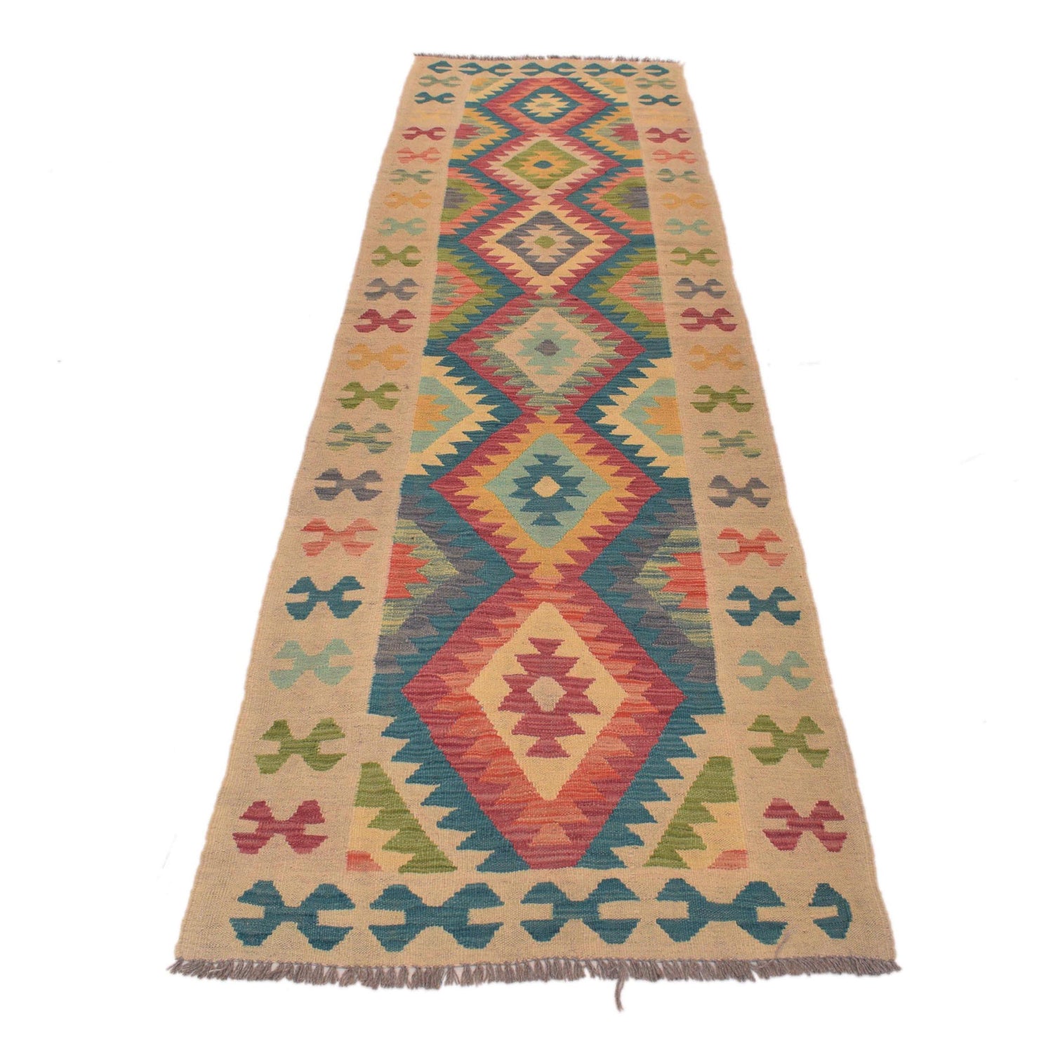 Hand Woven Wool Kelim Runner 2' 9" x 9' 9" ft / 85 x 296 cm - No. G34386