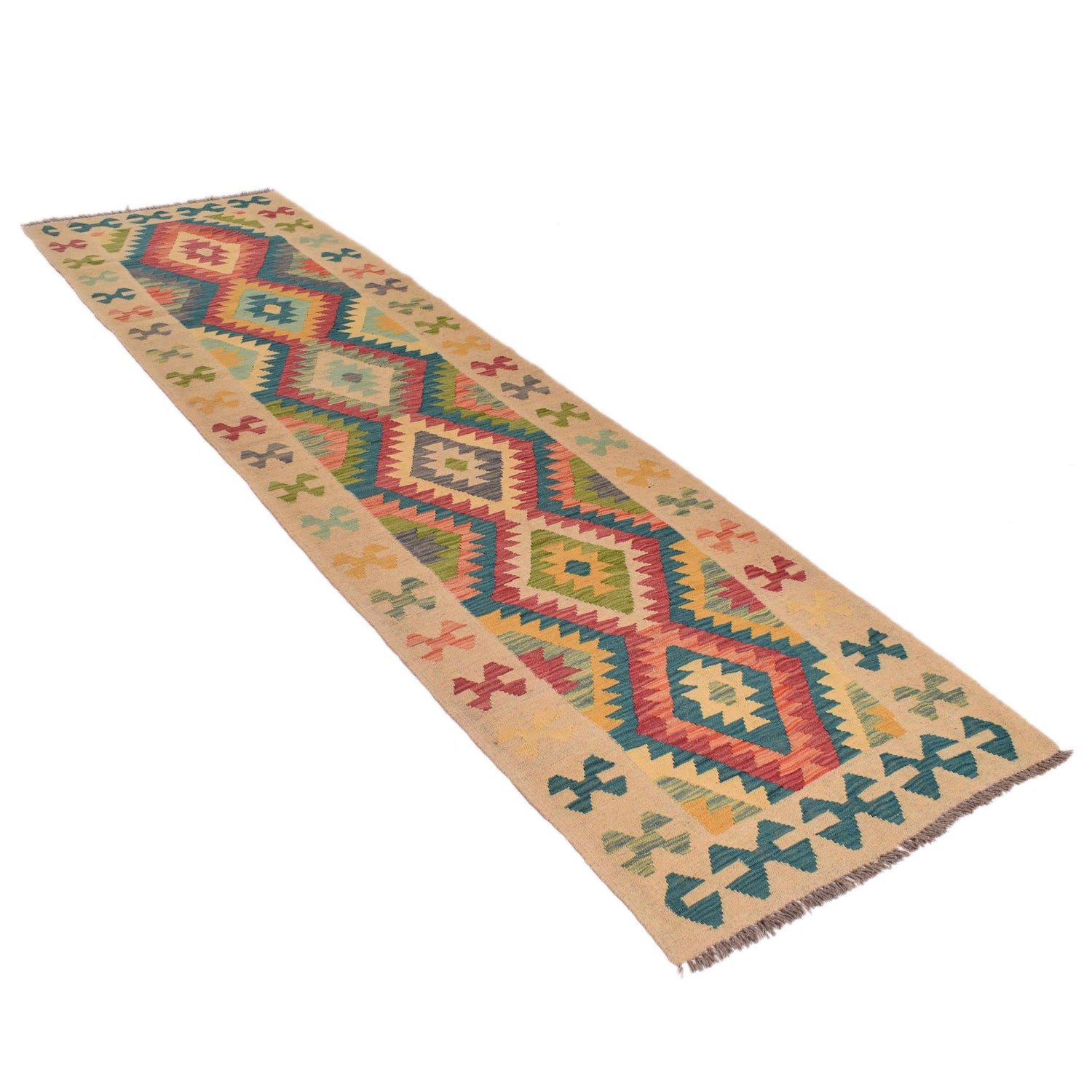 Hand Woven Wool Kelim Runner 2' 9" x 9' 9" ft / 85 x 296 cm - No. G34386