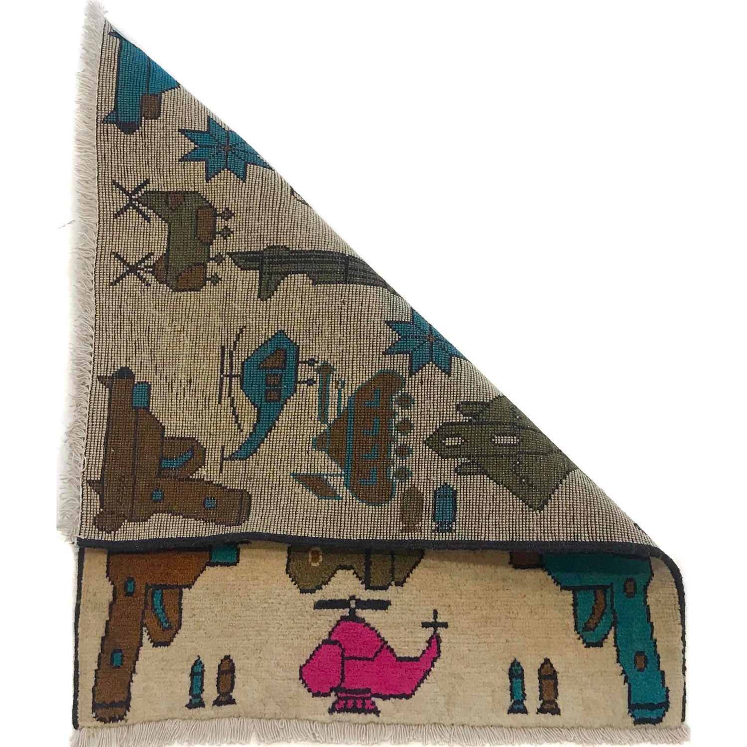 Afghan War Rug – Military Design 2' 0" x 2' 6" ft / 61 x 76 cm - No. G34407