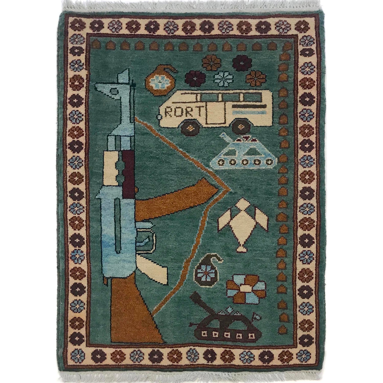 Handmade Afghan War Area Rug 2' 0" x 2' 10" ft / 60 x 86 cm - No. G34414
