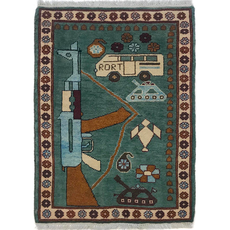 Handmade Afghan War Area Rug 2' 0" x 2' 10" ft / 60 x 86 cm - No. G34414