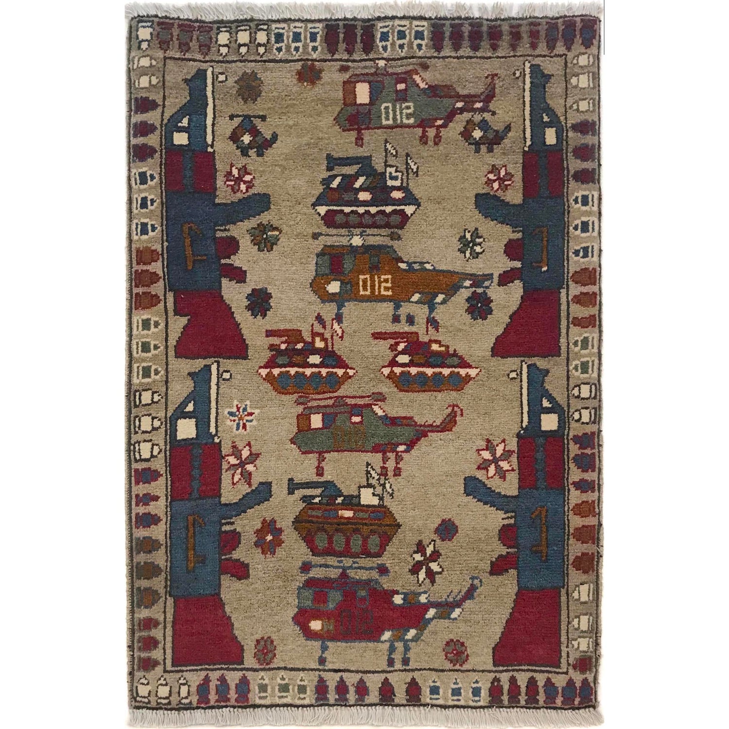 Hand-Knotted Afghan War Carpet 2' 1" x 2' 9" ft / 64 x 84 cm - No. G34415