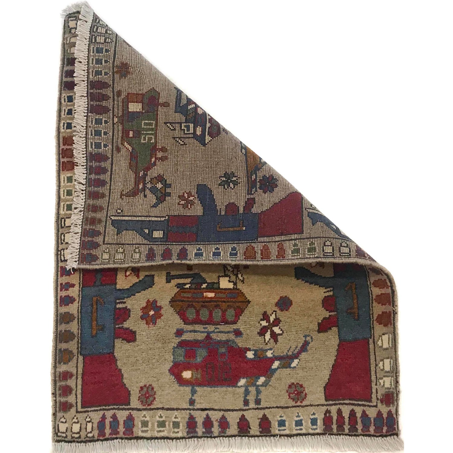 Hand-Knotted Afghan War Carpet 2' 1" x 2' 9" ft / 64 x 84 cm - No. G34415