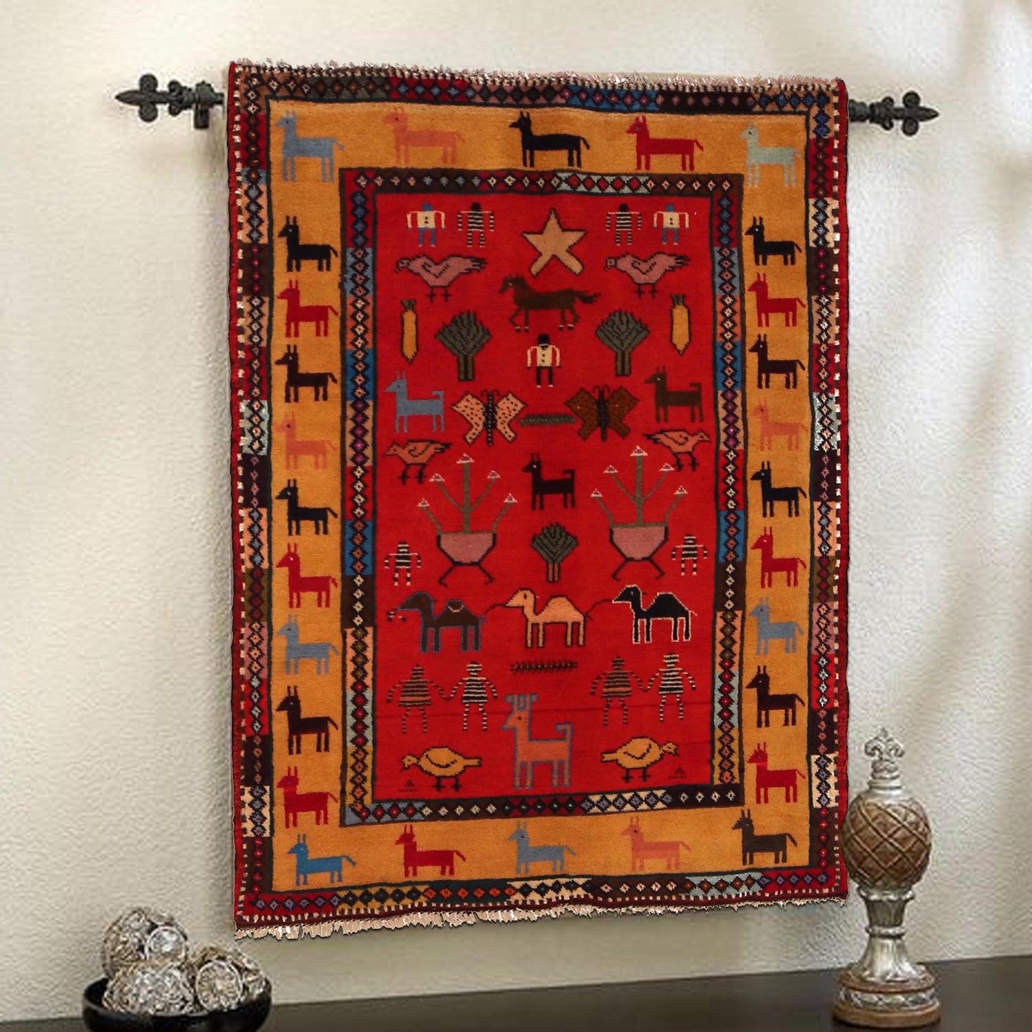 Handmade Pictorial Carpet 2' 11" x 3' 11" ft / 90 x 120 cm - No. G34863