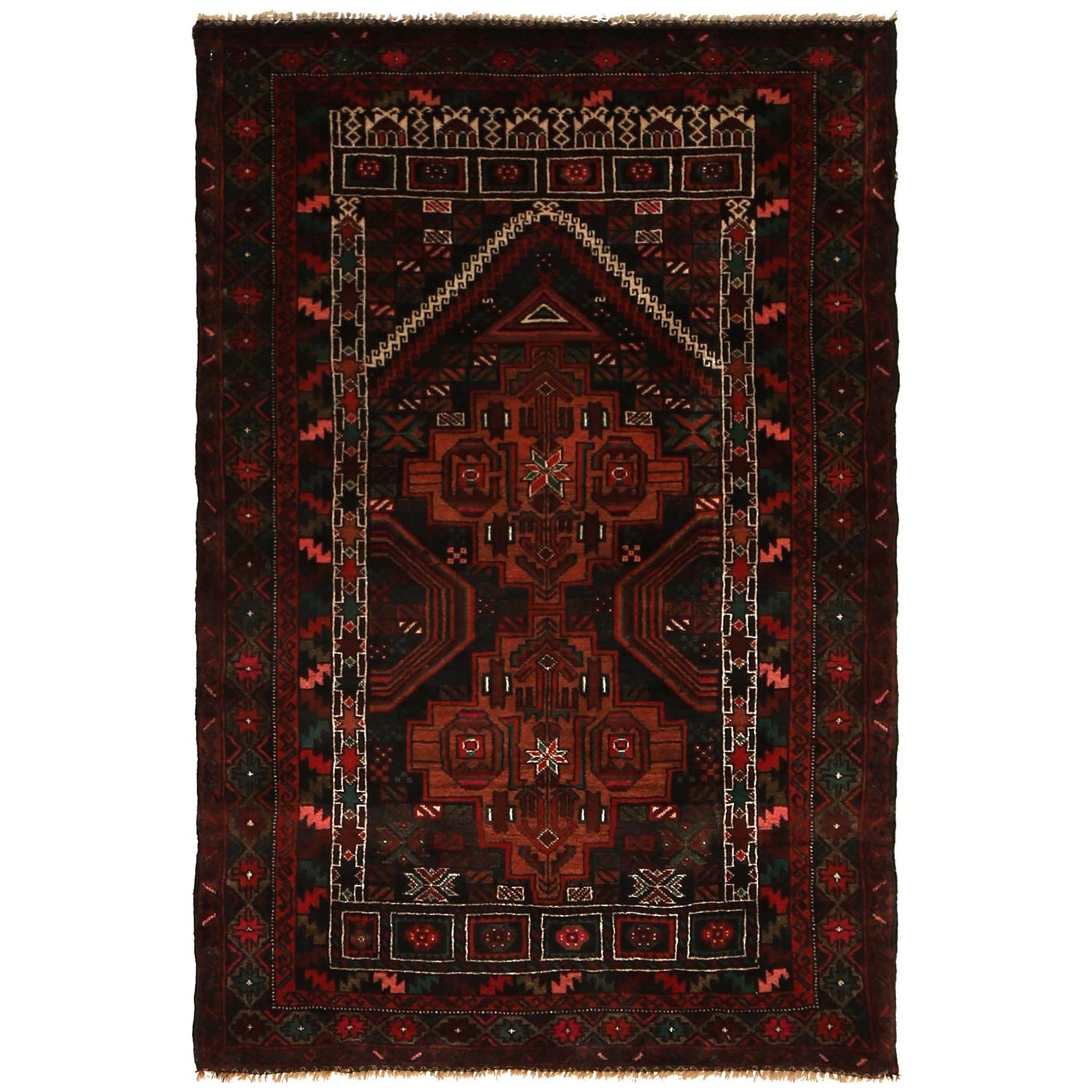 Muslim Prayer Rug 2' 9" x 4' 5" ft / 85 x 134 cm - No. G34875