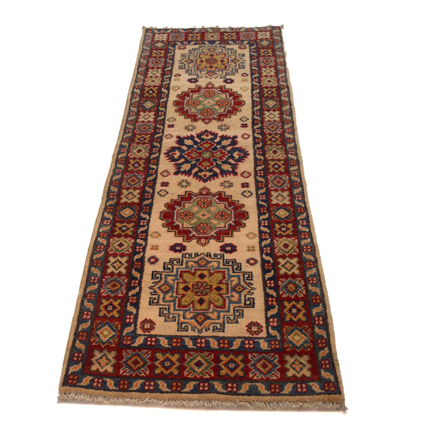 Hand Knotted Kazak Oriental Runner Rug 2' 1" x 6' 2" ft / 63 x 188 cm - No. G35208