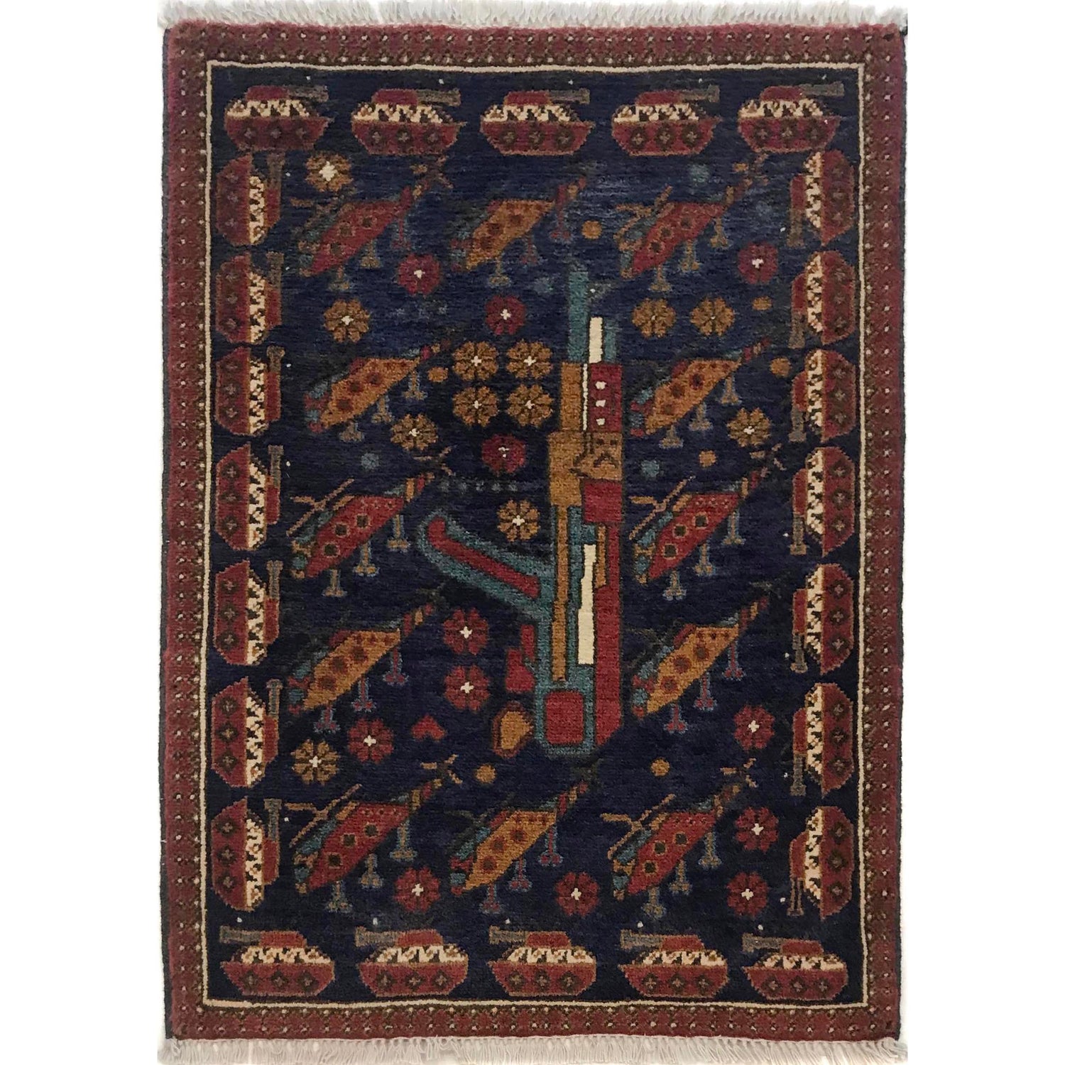 Handmade Afghan War Area Rug 2' 2" x 2' 10" ft / 67 x 87 cm - No. G35396