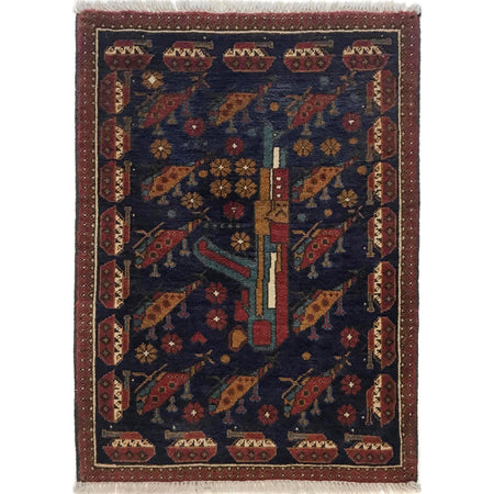 Handmade Afghan War Area Rug 2' 2" x 2' 10" ft / 67 x 87 cm - No. G35396