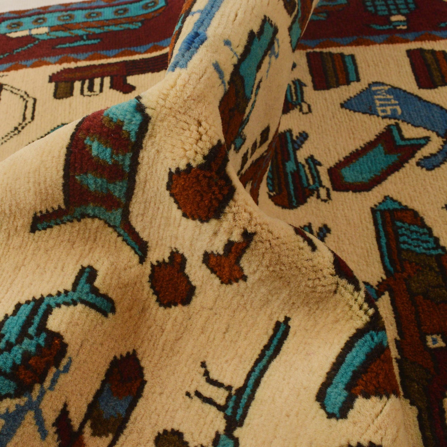 Beige Color War Rug 3' 5" x 5' 2" ft / 103 x 158 cm - No. G35415