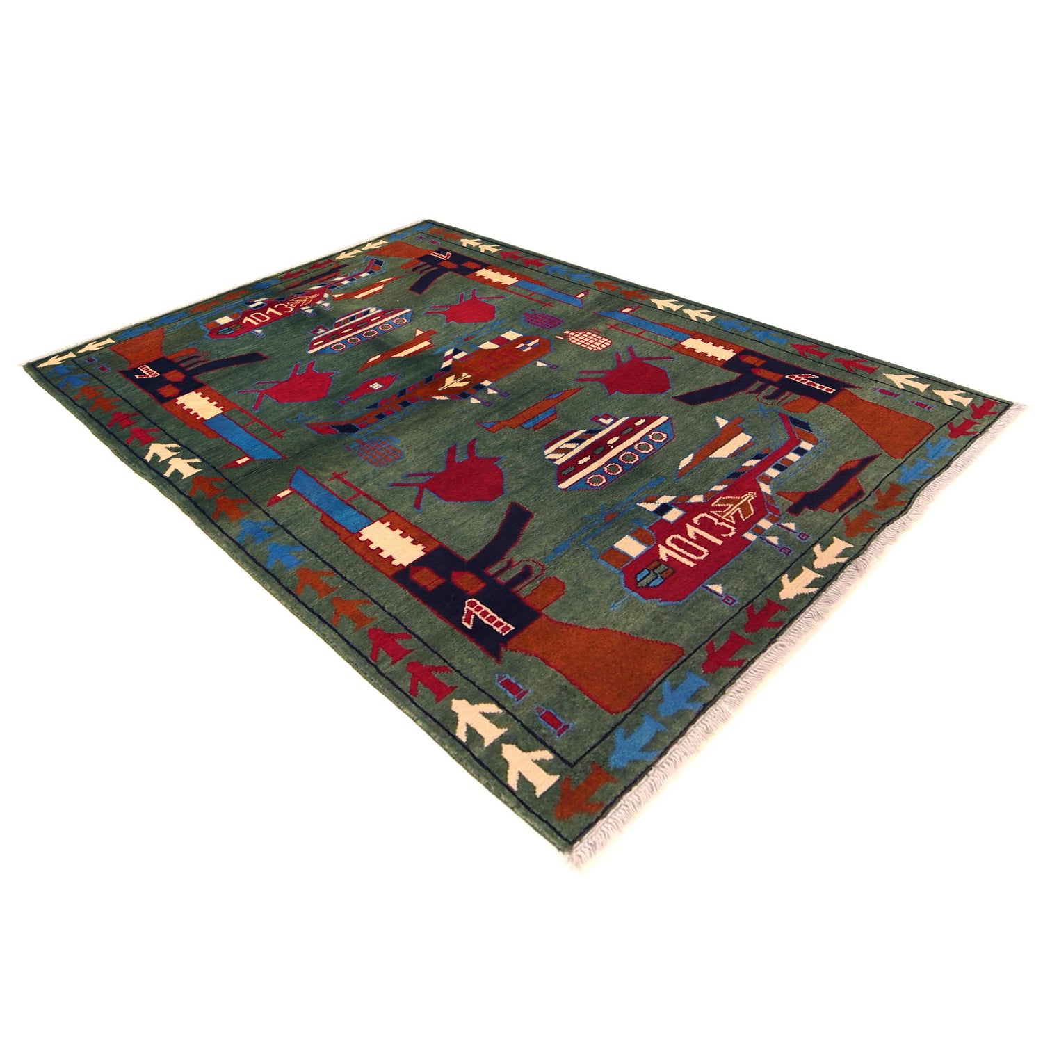 Authentic Afghan War Area Rug 4' 0" x 5' 9" ft / 121 x 176 cm - No. G35416