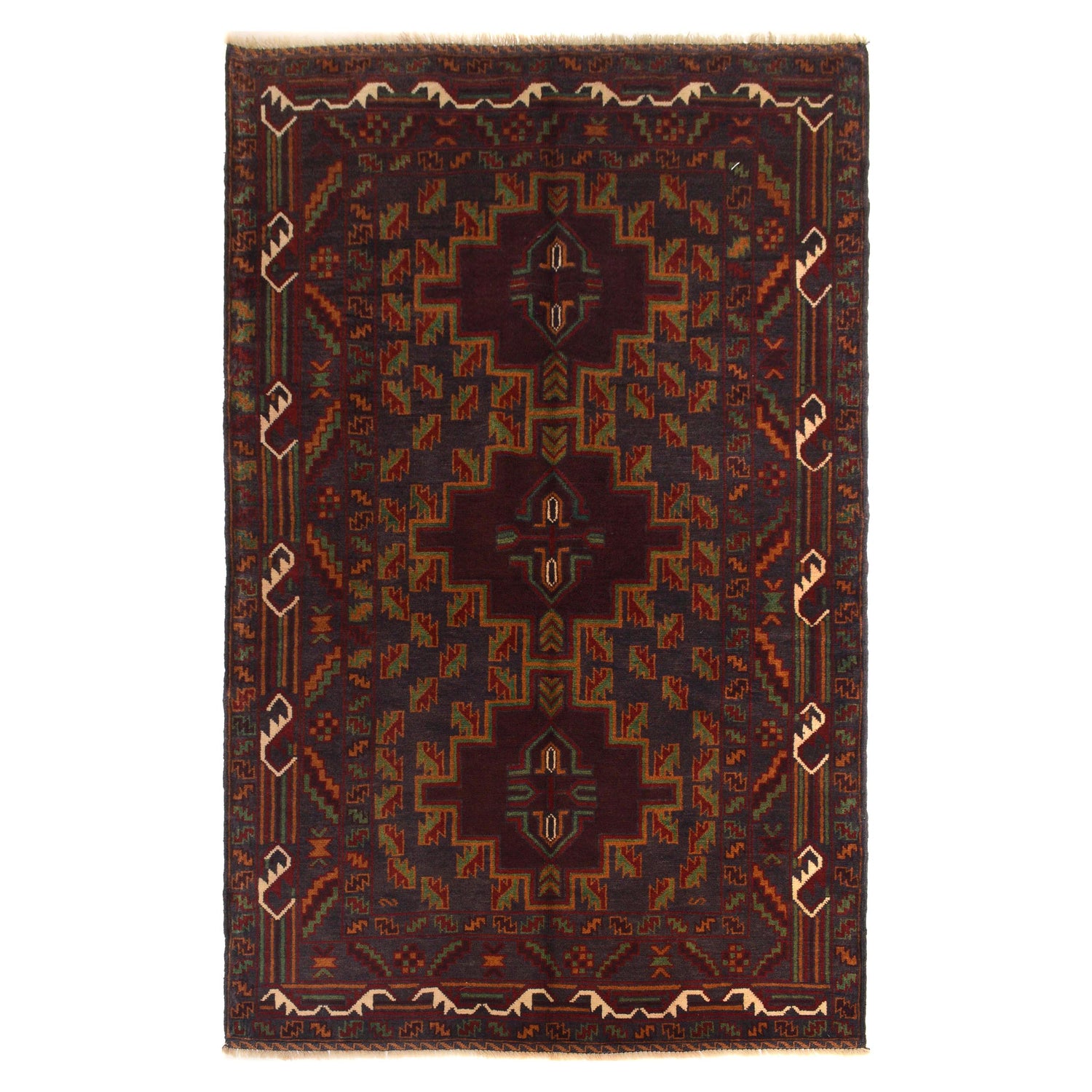 Traditional Baloch Rug 3' 8" x 6' 3" ft / 113 x 191 cm - No. G35506