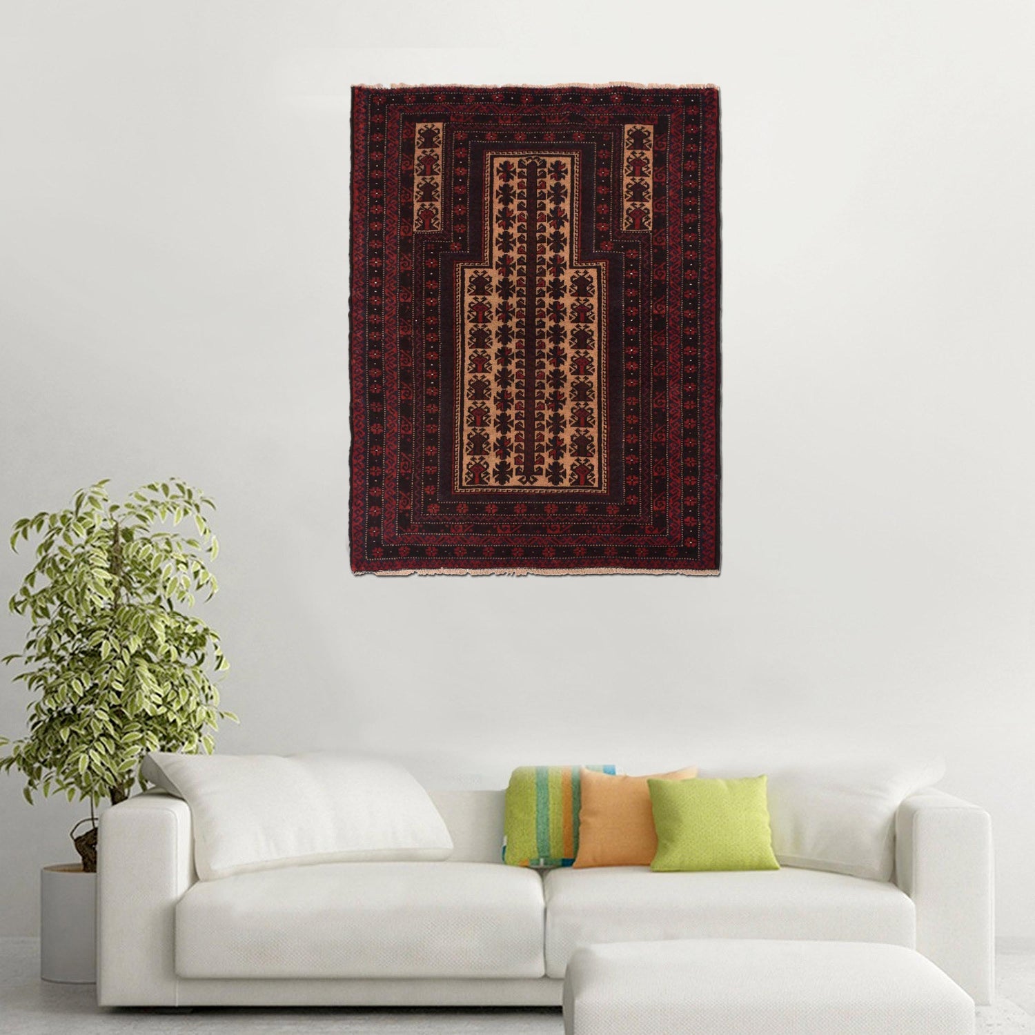 Small Prayer Carpet 2' 10" x 4' 2" ft / 87 x 127 cm - No. G35509