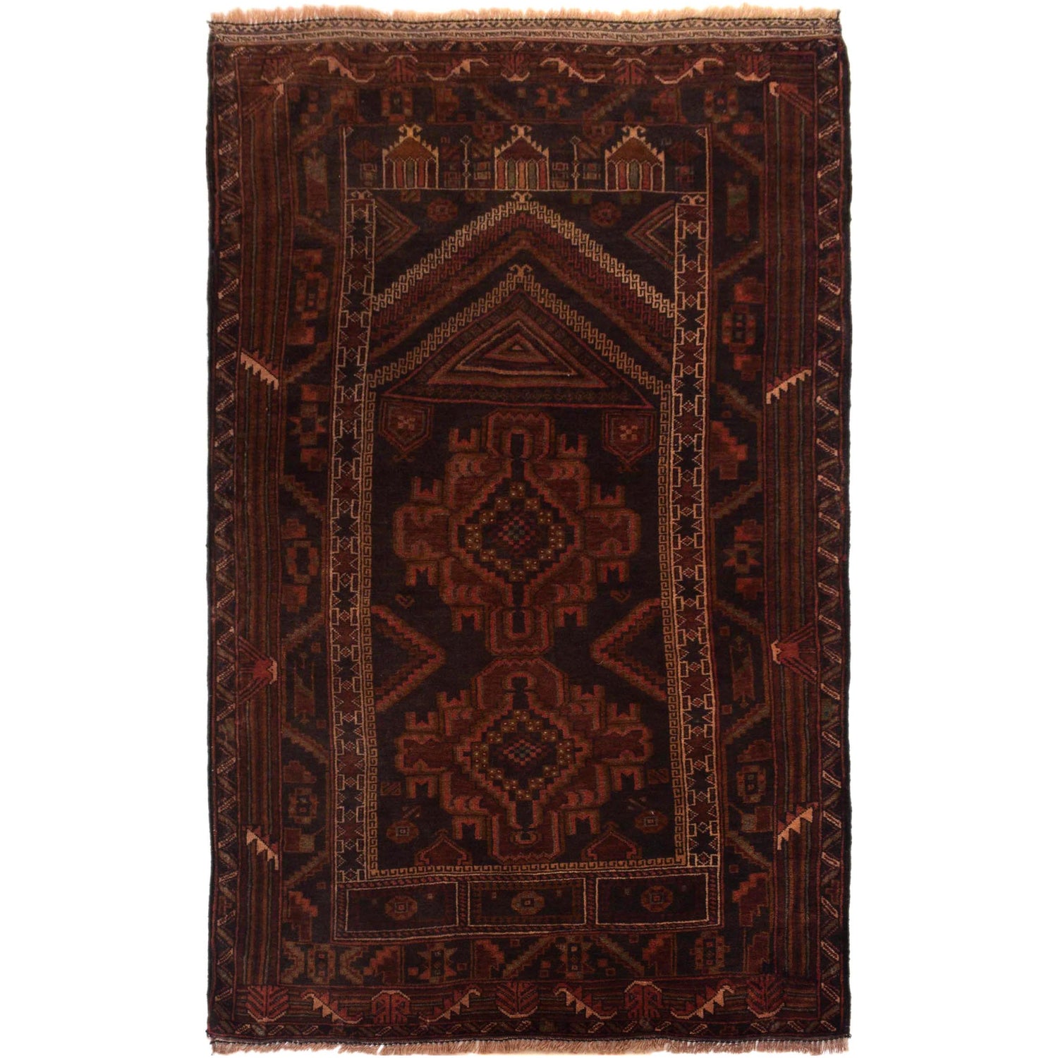 Handmade Prayer Rug 2' 10" x 4' 10" ft / 87 x 147 cm -No. G35512
