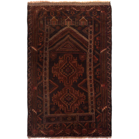 Handmade Prayer Rug 2' 10" x 4' 10" ft / 87 x 147 cm -No. G35512