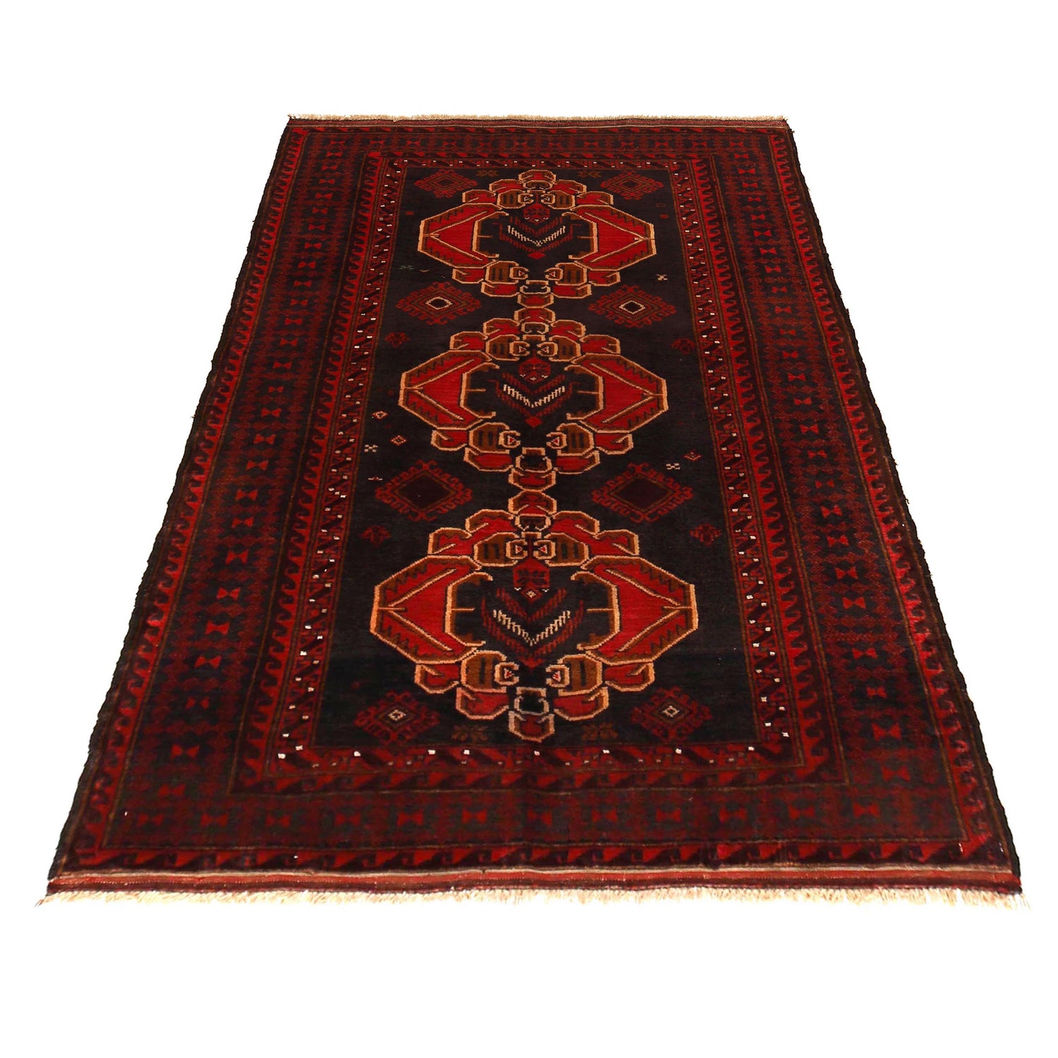 Red Color Baluchi Rug 3' 10" x 6' 4" ft / 116 x 192 cm - No. G35628
