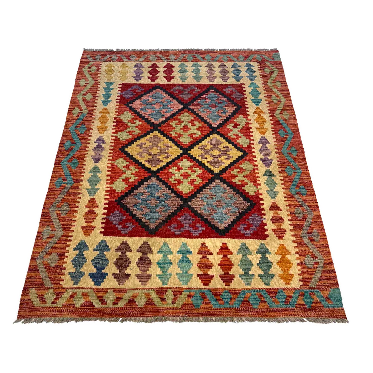 Handmade Afghan Vegetable Kilim 3' 5" x 4' 11" ft / 105 x 150 cm - No. G36627