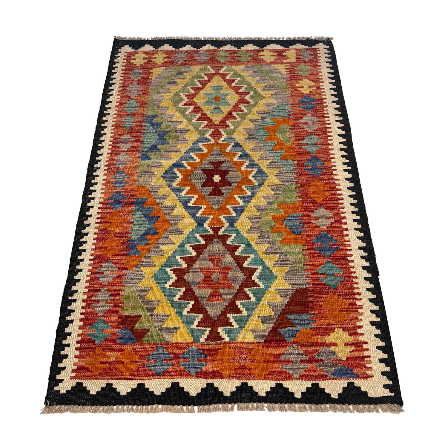Hand Knotted Afghan Style Kilim 2' 7" x 4' 8" ft / 80 x 141 cm - No. G36668