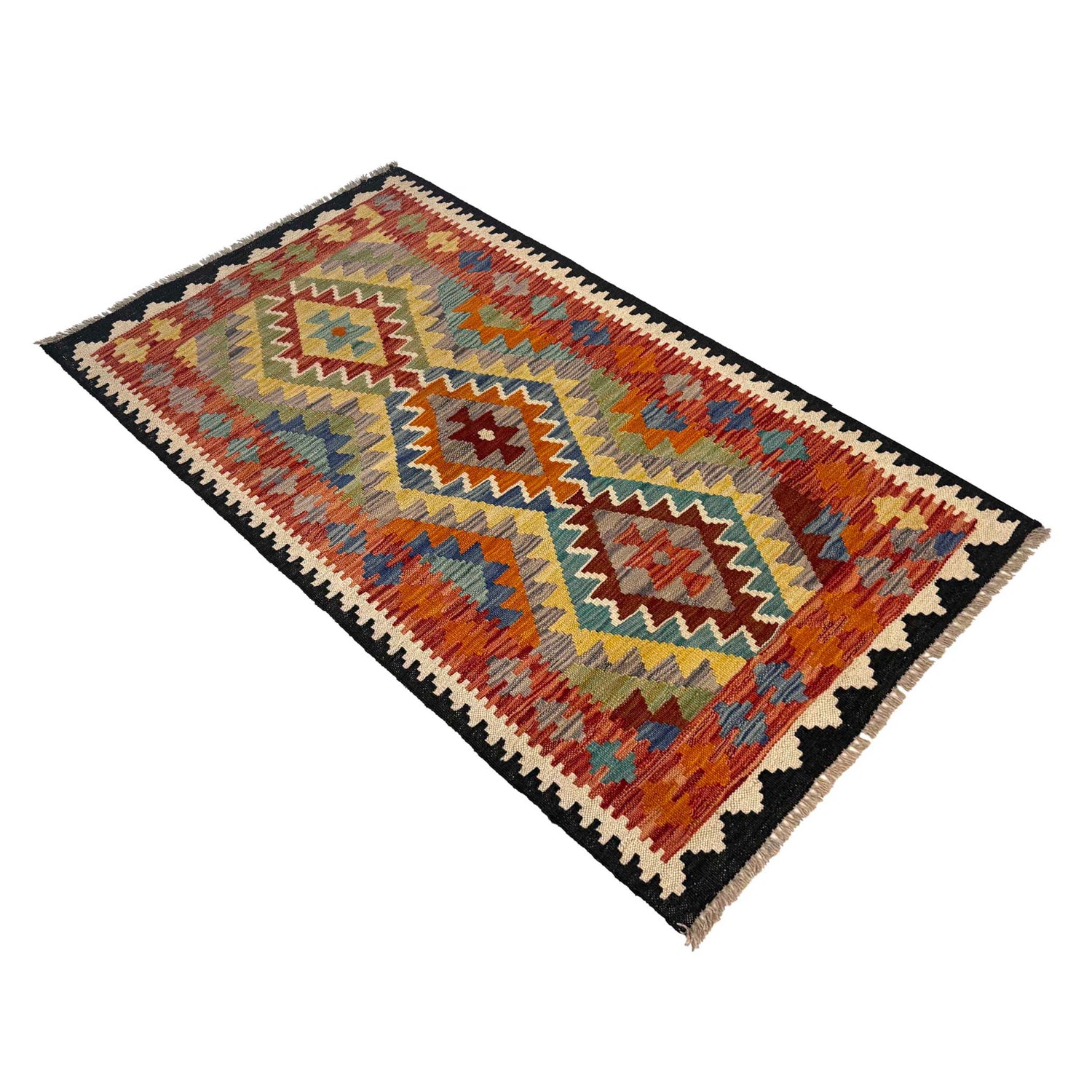 Hand Knotted Afghan Style Kilim 2' 7" x 4' 8" ft / 80 x 141 cm - No. G36668