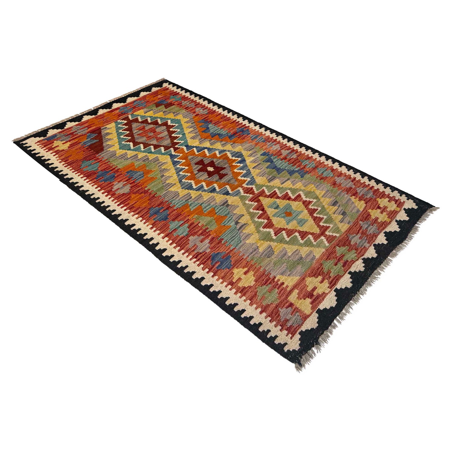 Hand Knotted Afghan Style Kilim 2' 7" x 4' 8" ft / 80 x 141 cm - No. G36668
