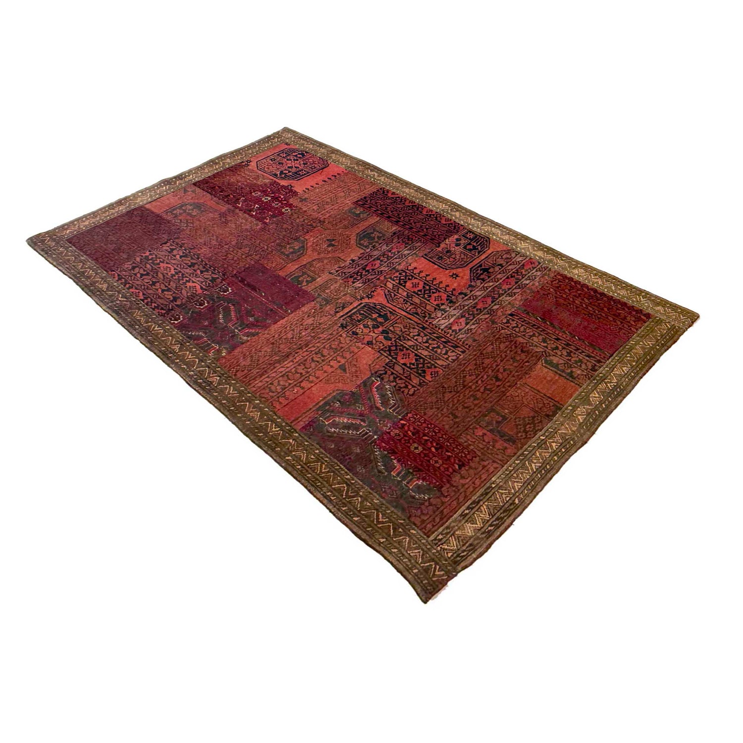 Traditional Wool Patchwork Area Rug 4' 1" x 5' 11" ft / 125 x 180 cm - No. G36689