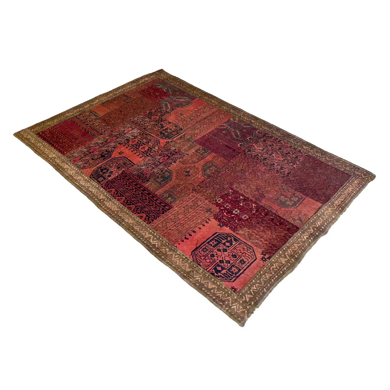 Traditional Wool Patchwork Area Rug 4' 1" x 5' 11" ft / 125 x 180 cm - No. G36689