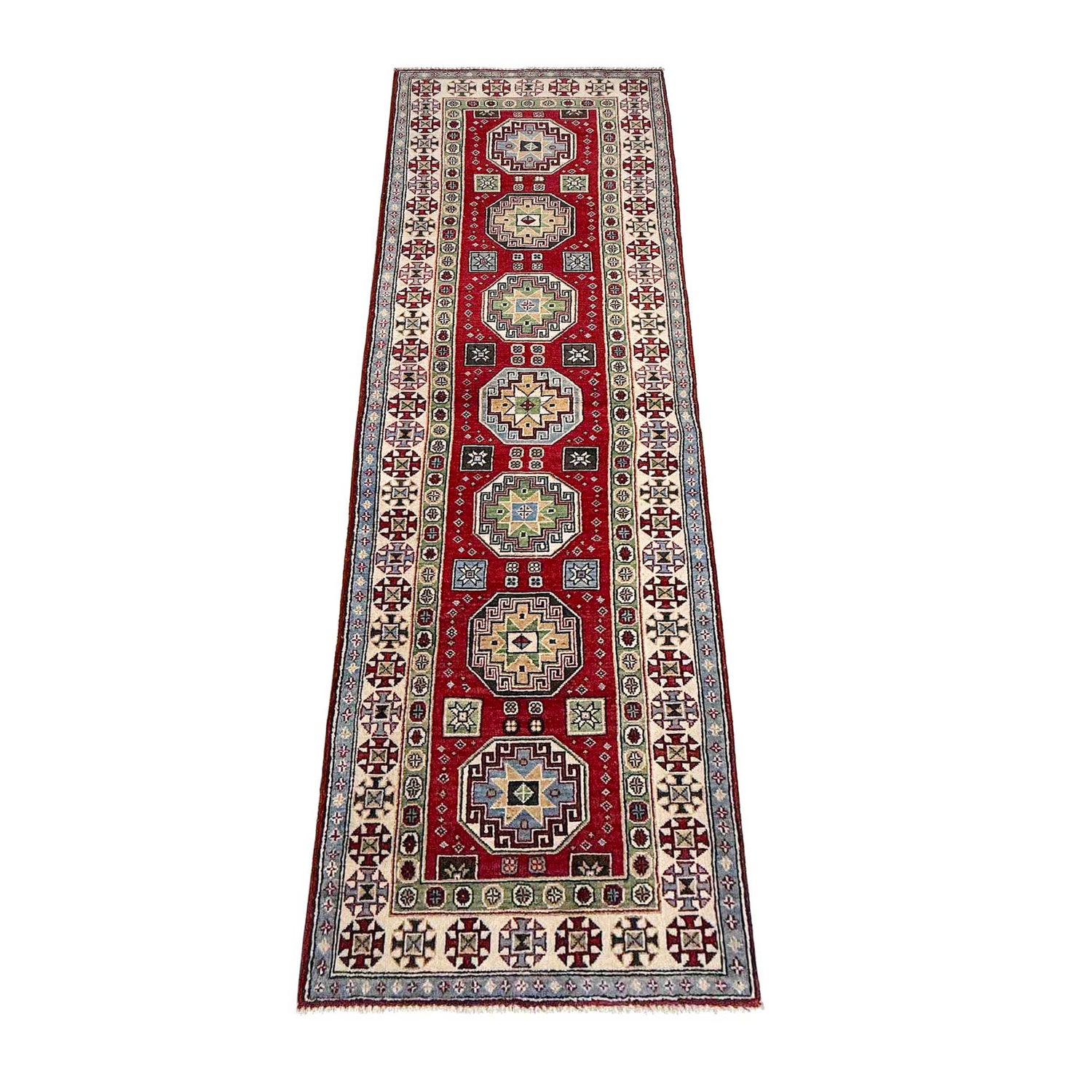 Hand Knotted Kazak Oriental Runner Rug 2' 8" x 9' 10" ft / 81 x 300 cm - No. G37562